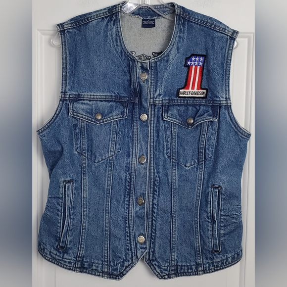 Harley Davidson VTG Womens Biker Blues Embroidered w/Patches READ - Size L - GUC - Picture 5 of 14